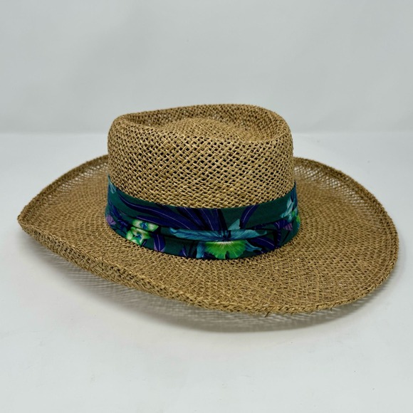 Vintage Panama Jack Gamber Straw Hat-Green Floral Band-Medium - Picture 3 of 7
